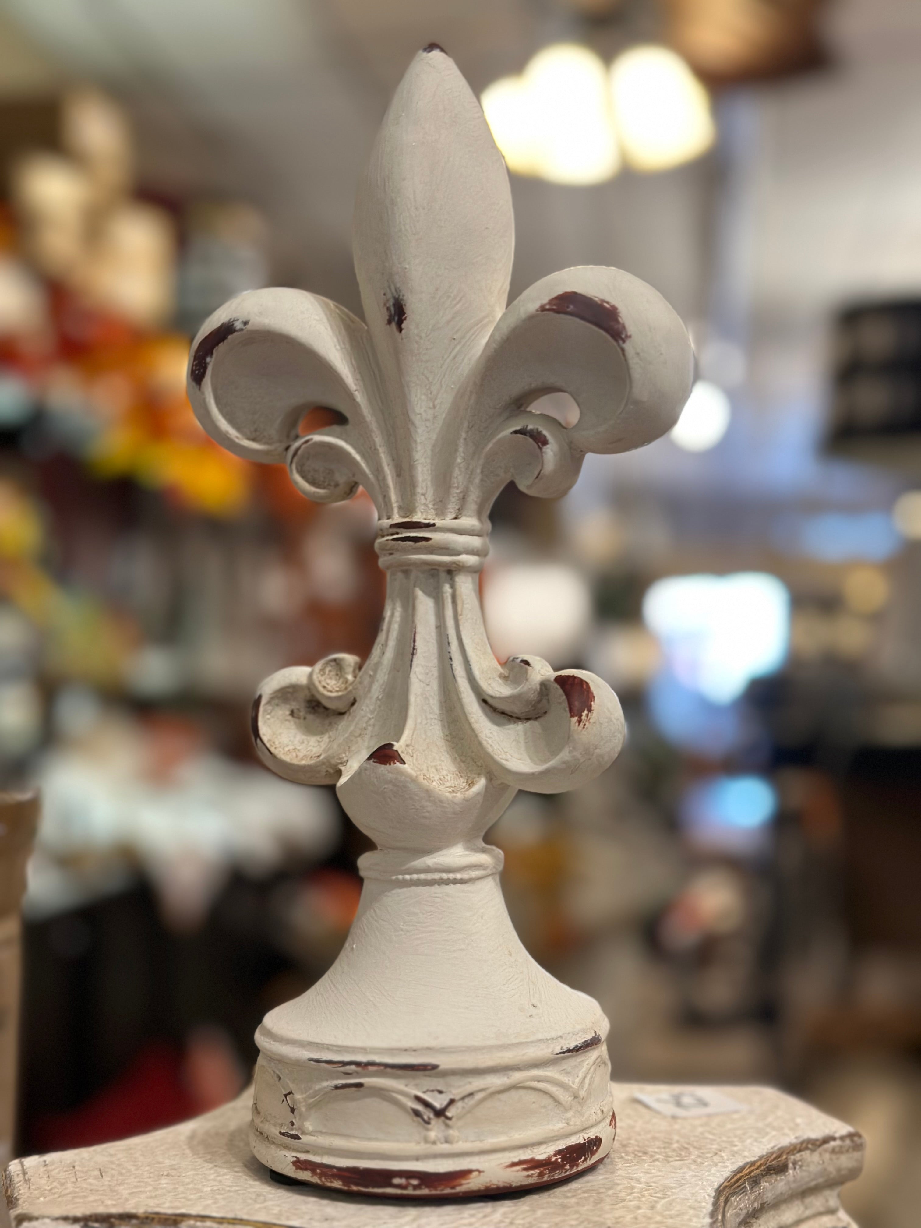 White Distressed Fleur de lis