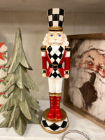 Load image into Gallery viewer, Nutcracker Black &amp; White, Gold, and Red with Check Pattern 13”h Set of 2
