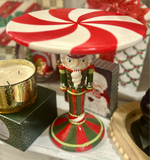 Load image into Gallery viewer, Nutcracker Cake Plate Stand Dolomite Red, Green, and White Riser
