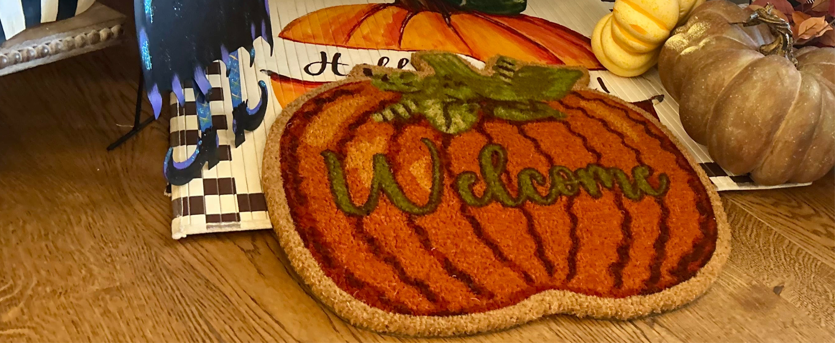 Orange Pumpkin Shaped Welcome Coir Door Rug