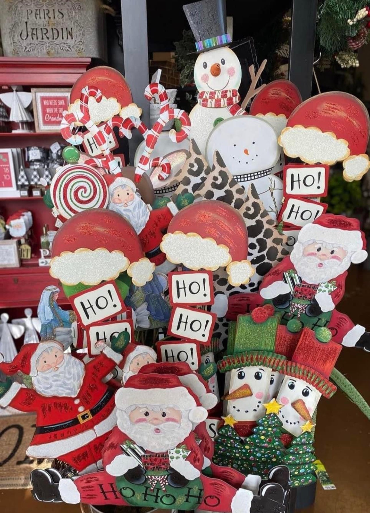 Hohoho with Santa Hat Metal Stake Outdoor or Indoor