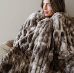 Load image into Gallery viewer, Couture Double Ruched Brown Two Tone Faux Fur Throw 60”x80”
