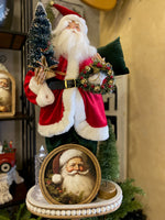 Load image into Gallery viewer, Arch Top Wooden Classic Santa Art in Burgundy or Round Wood Frame
