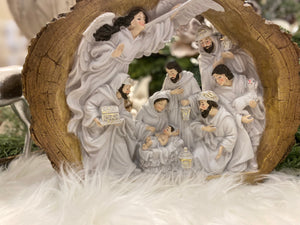 Gold and Wood Surrounding Nativity with White Angel