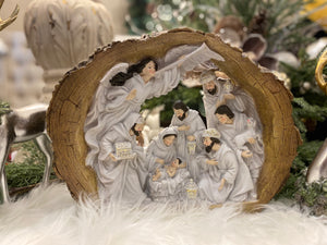 Gold and Wood Surrounding Nativity with White Angel