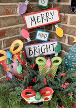 Load image into Gallery viewer, Set of 2 Red &amp; Green Stripe/Polka Dot Packages Metal Stake Outdoor or Indoor
