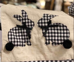 Load image into Gallery viewer, Gingham Black and White Bunny with Pom Pom Tails Table Runner
