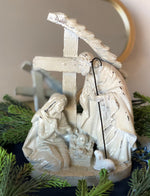 Load image into Gallery viewer, Christmas White Holy Family Resin with Manger and Cross
