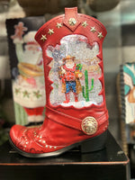 Load image into Gallery viewer, Western Red Cowboy Boot Snow Globe with Santa
