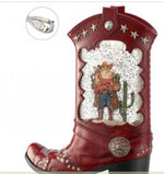 Load image into Gallery viewer, Western Red Cowboy Boot Snow Globe with Santa
