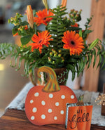Load image into Gallery viewer, Set of 3 Pumpkins and 1 Tall Gourd Black &amp; White Stripe Metal Stake
