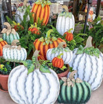 Load image into Gallery viewer, Large Cream or Orange Pumpkins Set of 2 Large Ribbon Pumpkins with Metal Stake and Easels
