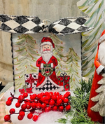 Load image into Gallery viewer, Santa in Harlequin Trees in Background Mini Print
