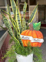 Load image into Gallery viewer, Hello Fall Banner Orange Metal Pumpkin Stake with Easel
