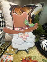 Load image into Gallery viewer, Cowboy Red &amp; White Santa Metal Outdoor/Indoor Stake Christmas
