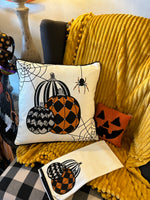 Load image into Gallery viewer, Harlequin, Chevron, Sequin Halloween White Pillow
