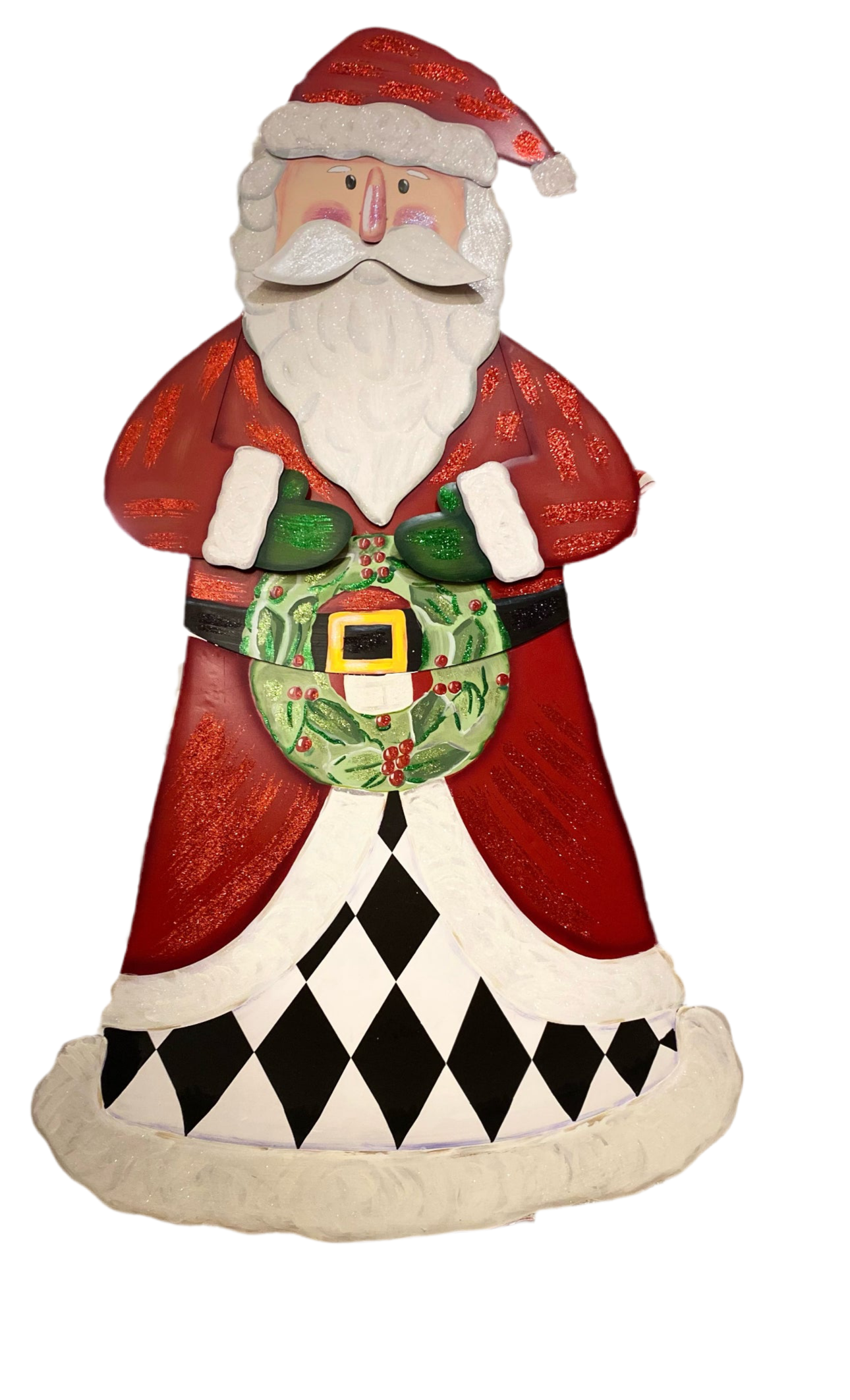 Large Santa Claus with Black & White Harlequin Pattern with attached easel