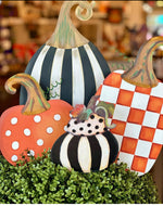 Load image into Gallery viewer, Set of 3 Pumpkins and 1 Gourd Black &amp; White Stripe Metal Stake

