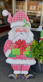 Load image into Gallery viewer, Large Santa Claus Red White Checkered Pattern with attached easel Outdoor Metal
