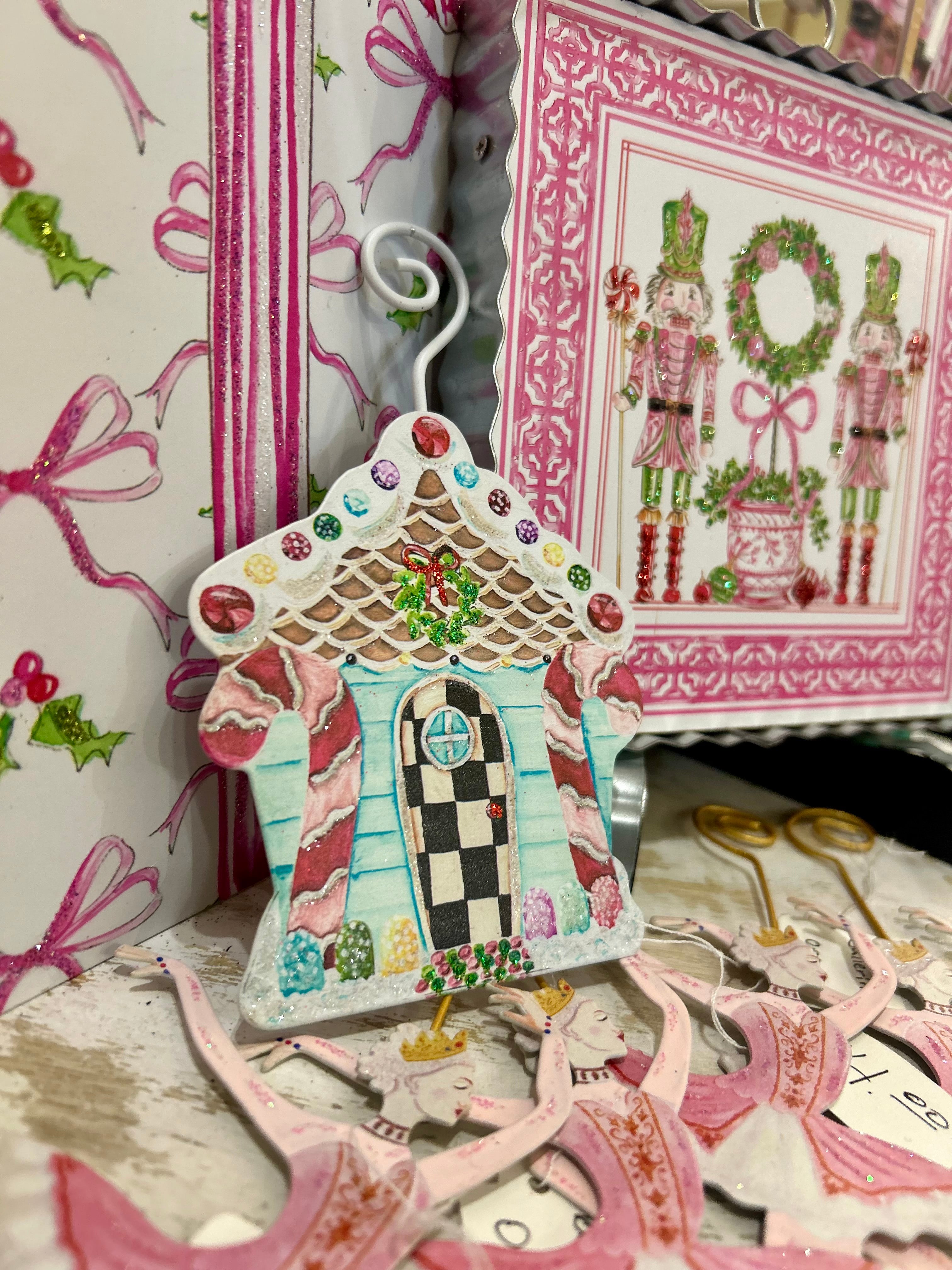 Gingerbread House Metal Ornament Checkered Pattern