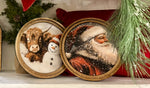 Load image into Gallery viewer, Santa Red White Hat Round Wood Frame Christmas Decor
