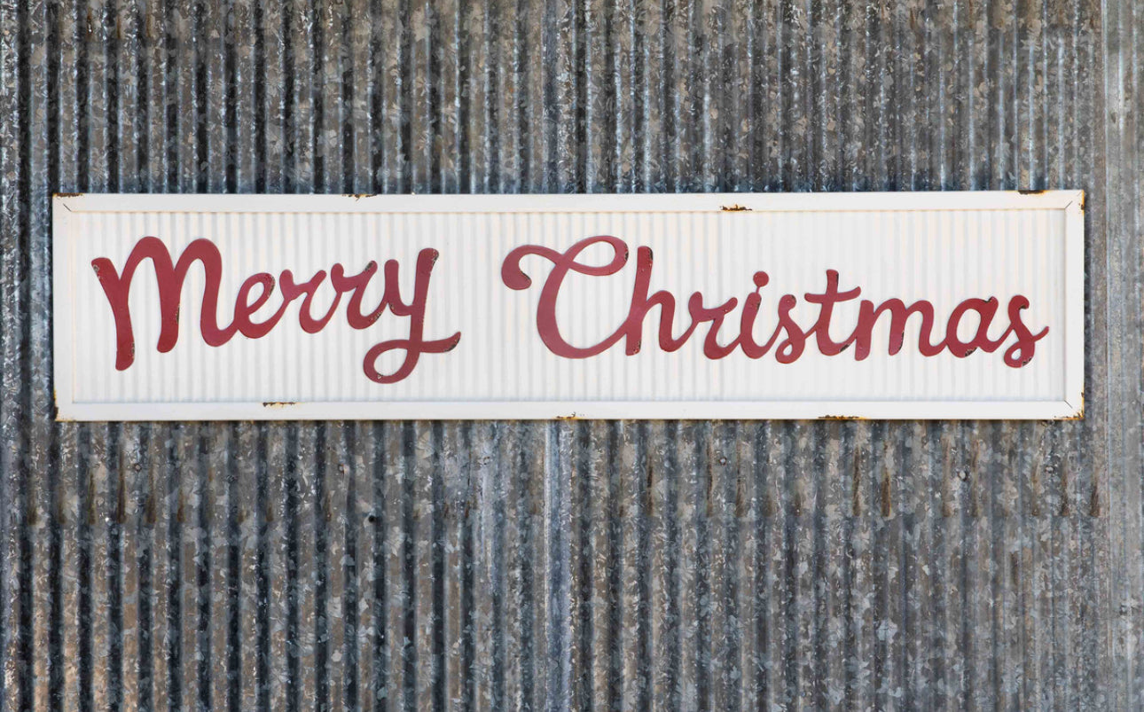 Merry Christmas White and Red Corrugated Metal Sign