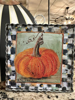 Load image into Gallery viewer, Pumpkin with Black and White Check Border Mini Print with Galvanized Frame
