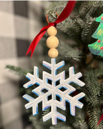 Load image into Gallery viewer, Set of 3 Beaded 8” Metal Snowman, Tree, Snowflake Ornaments
