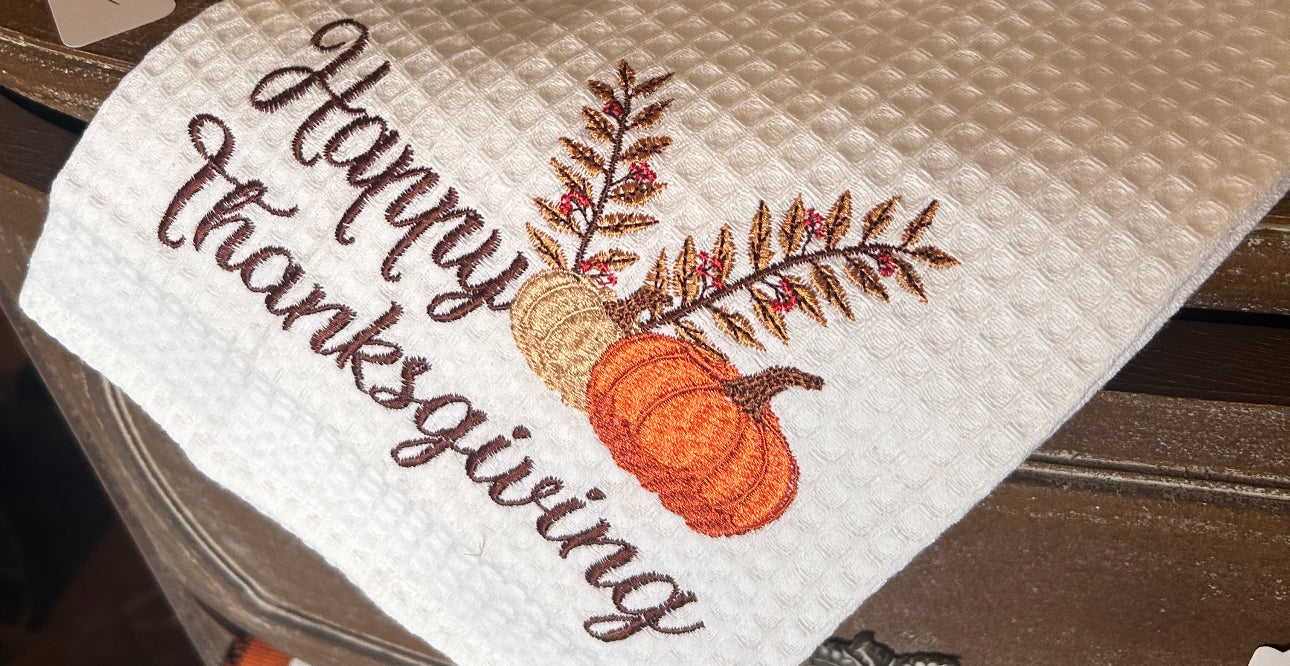 Fall Happy Thanksgiving White Waffle Towel