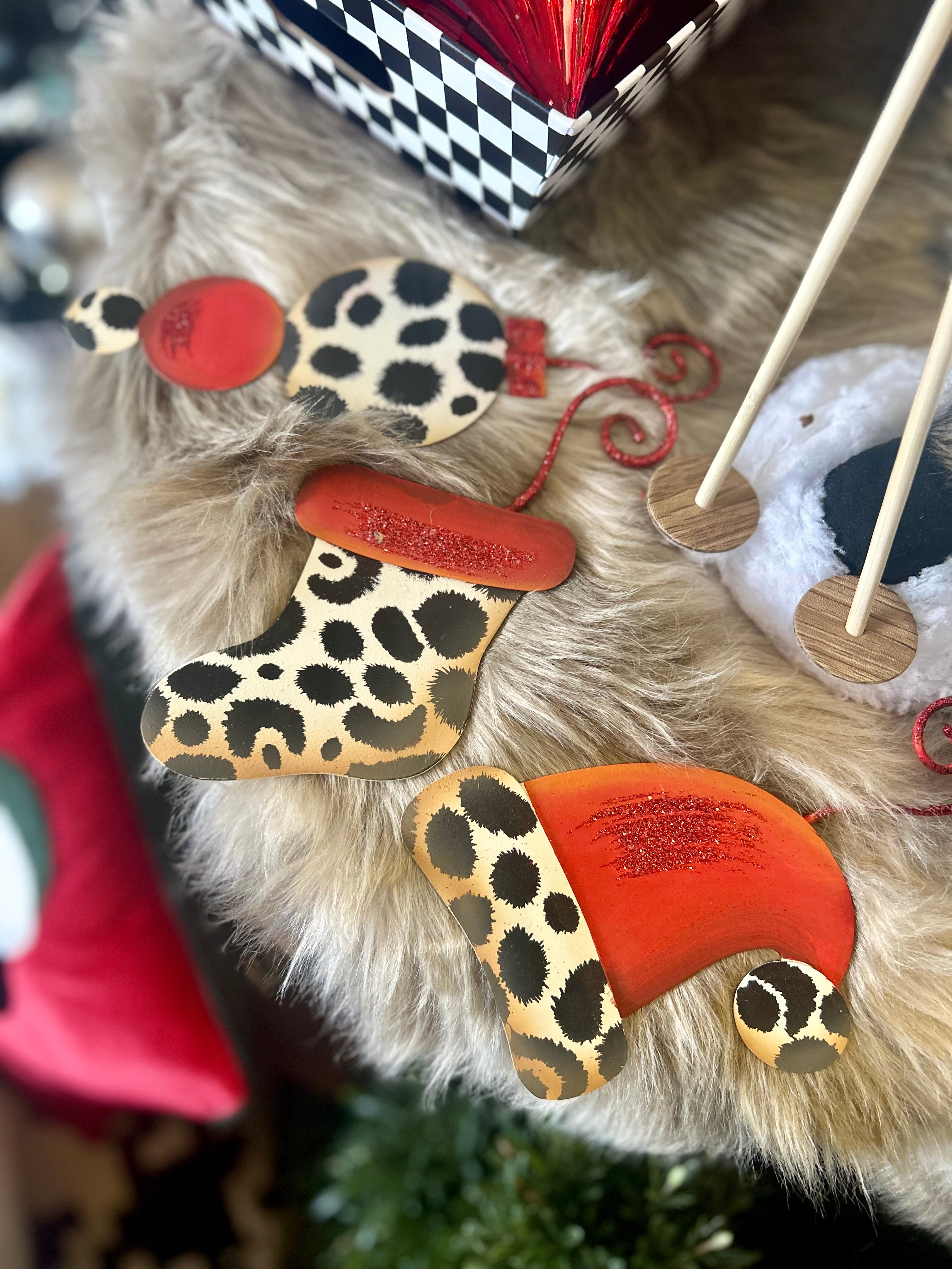 Red Stocking Leopard Set of 3 Ornaments