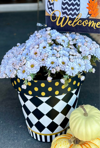 Black and White Harlequin Gold Polka Dot Design Outdoor Pots