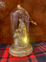 Load image into Gallery viewer, Christmas LED Glass Nativity &amp; Gold Cloche Ornament Set of 2
