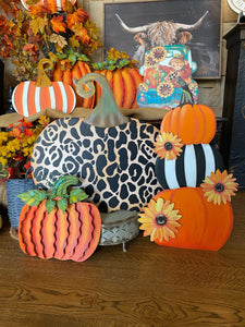 Large Metal Leopard Pumpkin with easel and stake