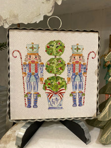 Nutcrackers in Blue, White, & Green Topiary Mini Print