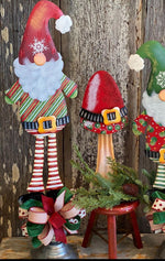 Load image into Gallery viewer, Christmas Gnome in Stripe Red, Green, White Pants Metal Stake Outdoor or Indoor
