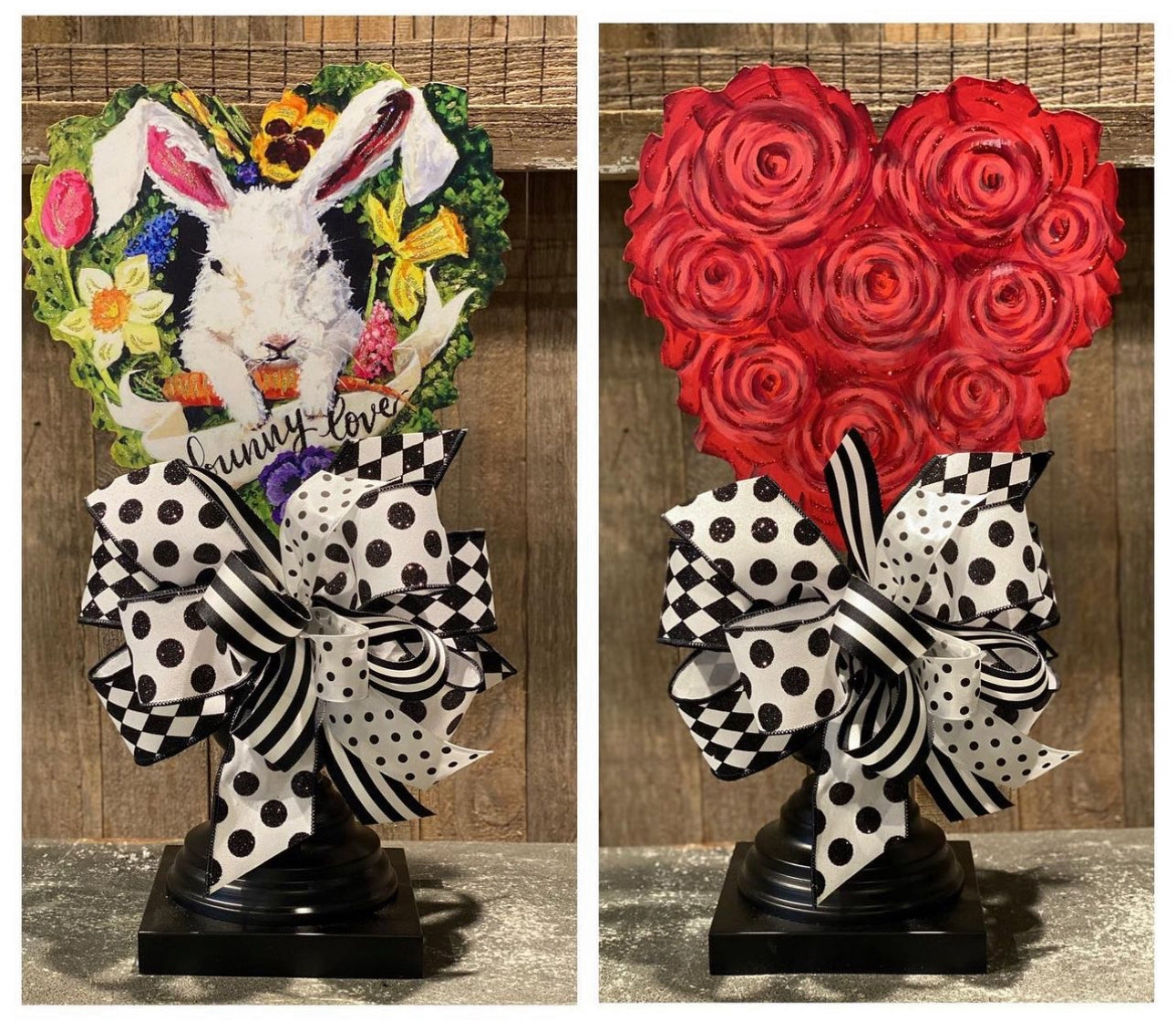 Valentines Day: Double sided Red Rose Heart and Bunny Love on the Backside