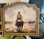 Load image into Gallery viewer, Cowboy Riding Western Art Large Design with Wood Frame 9”x10”
