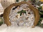 Load image into Gallery viewer, Gold and Wood Surrounding Nativity with White Angel
