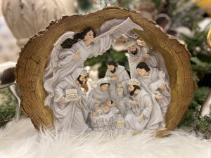 Gold and Wood Surrounding Nativity with White Angel