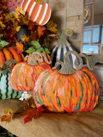 Load image into Gallery viewer, Artful Orange and Green Pumpkins Set of 2 Metal Stakes
