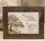 Load image into Gallery viewer, He Leads Me By Still Waters He Restores My Soul Sign Wood Framed Shimmering Picture 8”x10”
