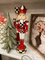 Load image into Gallery viewer, Nutcracker Black &amp; White, Gold, and Red with Check Pattern 13”h Set of 2
