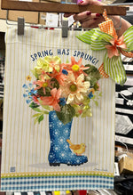 Load image into Gallery viewer, Spring Outdoor Flag Embellished Floral Rain Boot Spring Has Spring Flowers with Custom Bow
