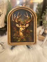 Load image into Gallery viewer, Arch Top Wooden Deer Art with Holly
