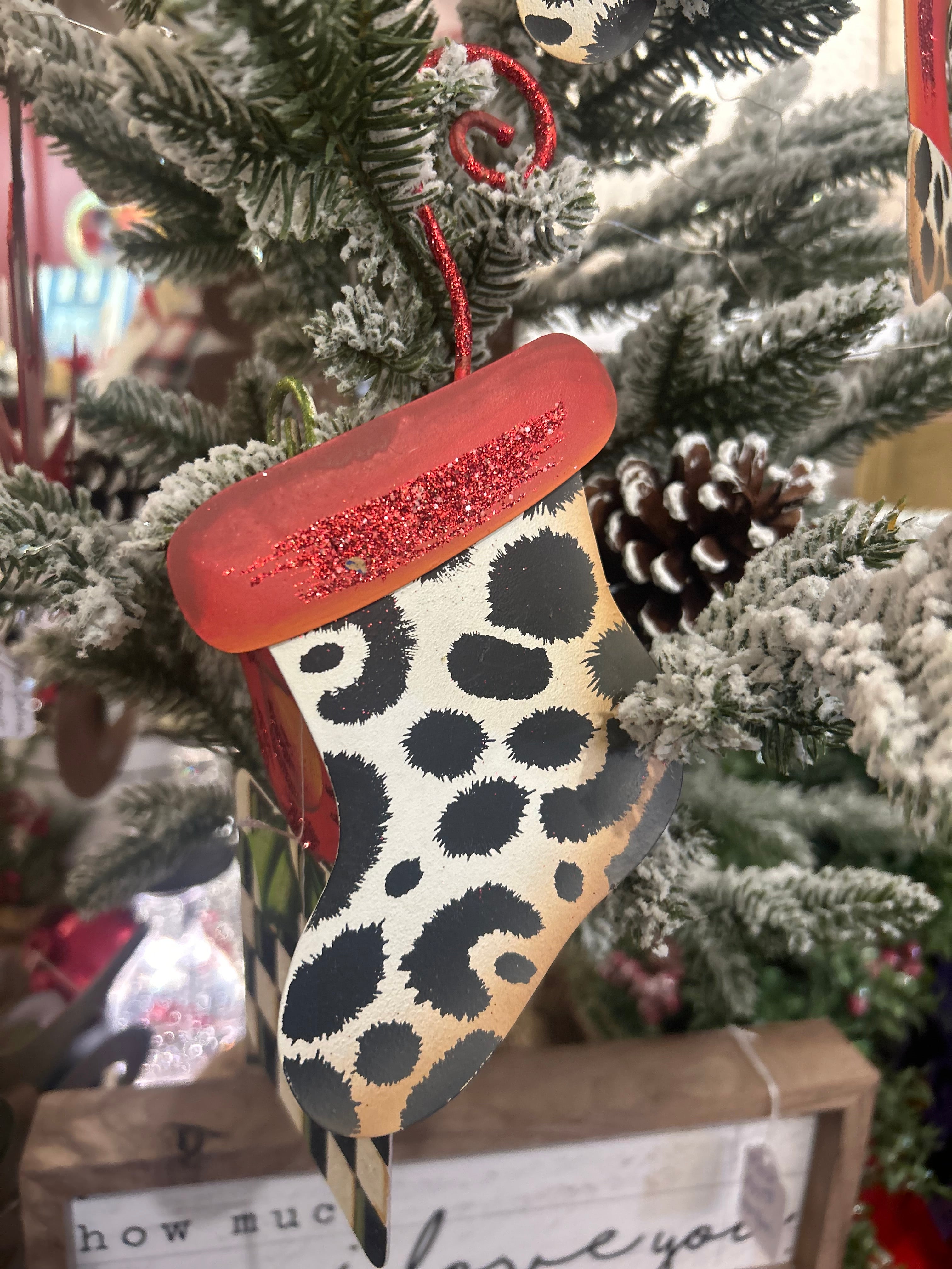 Red Stocking Leopard Set of 3 Ornaments