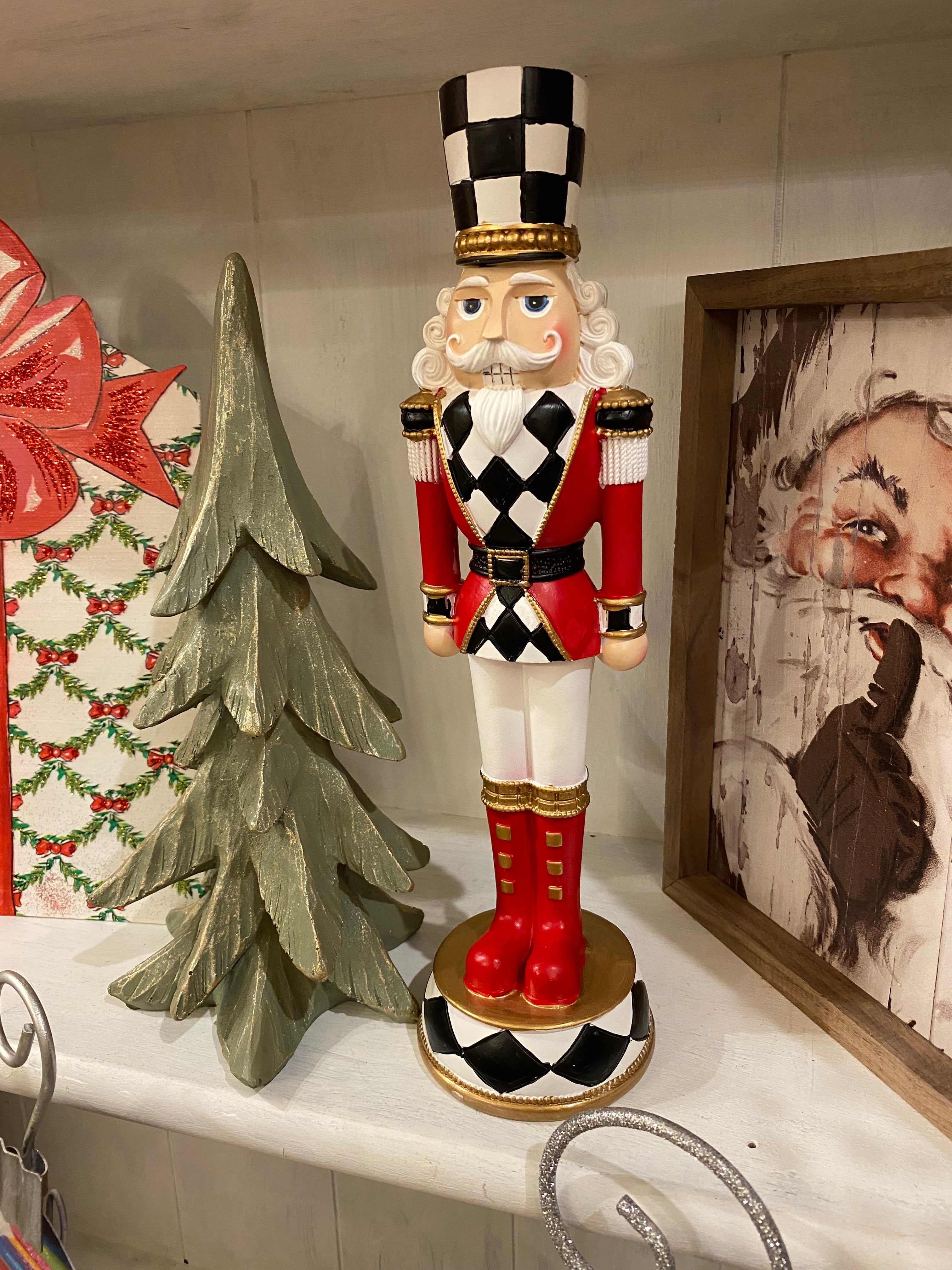 Nutcracker Black & White, Gold, and Red with Check Pattern 13”h Set of 2
