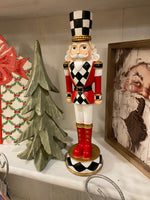 Load image into Gallery viewer, Nutcracker Black &amp; White, Gold, and Red with Check Pattern 13”h Set of 2
