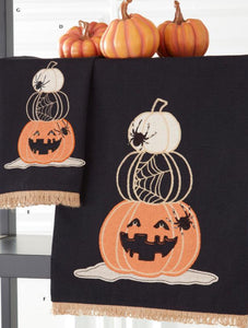 27 Inch Black Halloween Jack O Lantern Stitched Towel