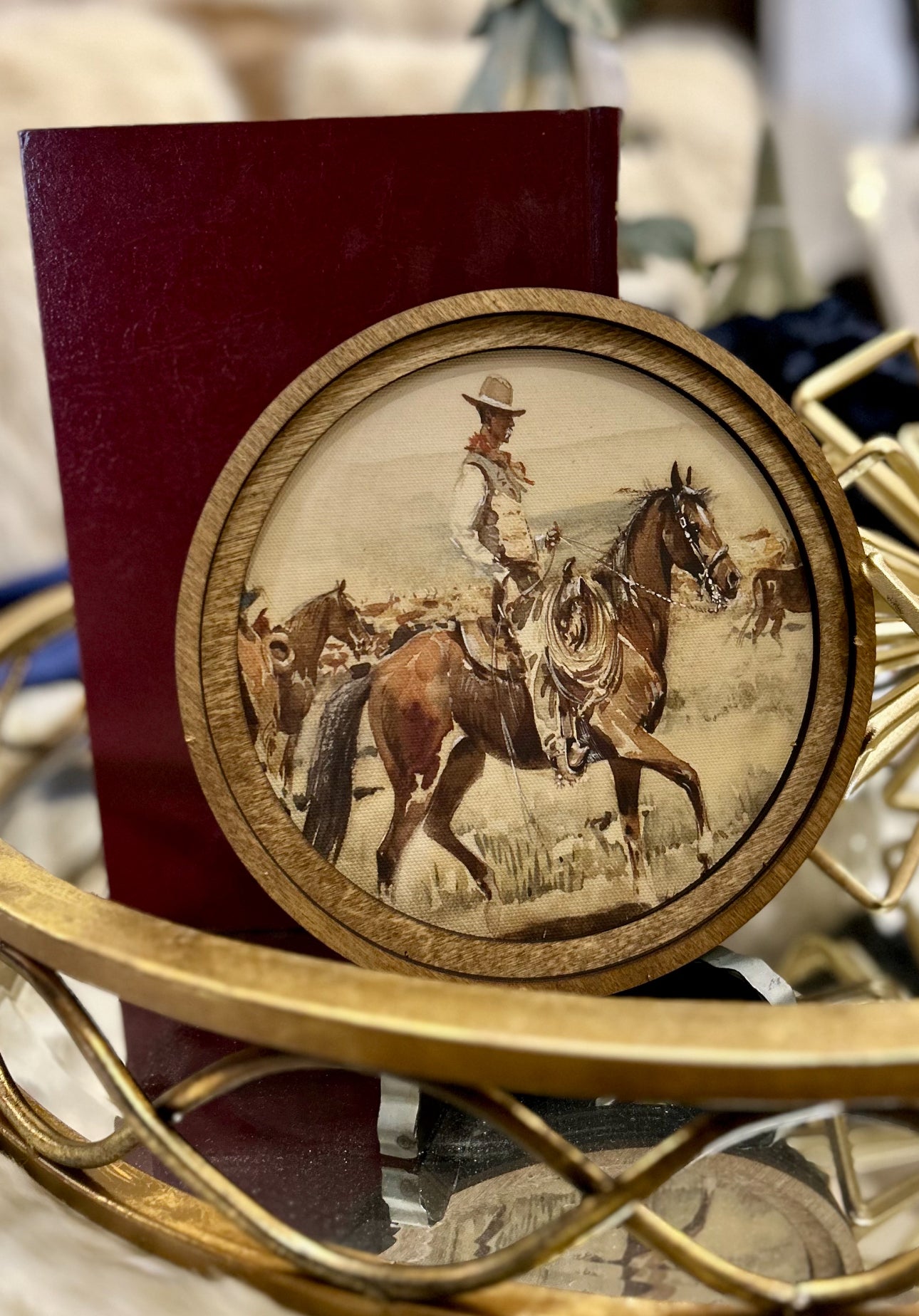 Cowboy Western Art with Wood Frame 8”x8”