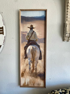 Cowboy Riding Western Art with Wood Frame